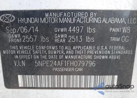 2015 Hyundai Sonata Se из США, поврежденный, VIN 5NPE24AF1FH079796